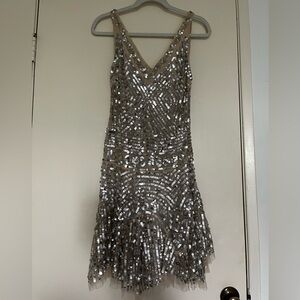 Free People Silver Sequin Tiered Mini Dress